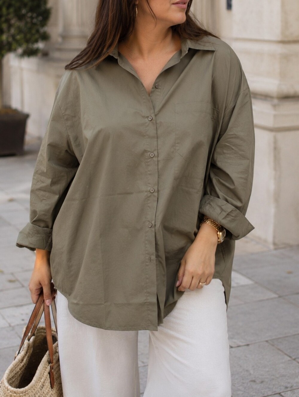 NWT Kuwalla Olive Green Oversized Button-Up Shirt 100% Thin Cotton Lightweight